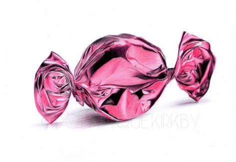 Pink Sweet by DominiqueKirkby on DeviantArt Sweet Wrapper Drawing, Candy Wrapper Drawing, Realistic Flower Drawing, Cute Flower Drawing, Colour Pencil Drawing, Diwali Drawing, Simple Flower Drawing, Easy Flower Drawings, Prismacolor Art