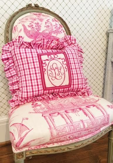 Parties To Host, Needlepoint Monogram, Grandma House, Needlepoint Finishing, Tent Stitch, Needlepoint Pillow, Monogram Pillows, Toile Fabric, Shabby Chic Pink