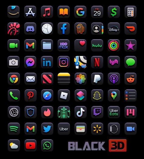 Black 3d App Icons Free Download - Black App Icons Aesthetic For Ios 14 ABC 3d App Icons, Icon Pack Android, Themes For Mobile, Android Icons, Phone Customization, Surf Vintage, Mobile App Icon, App Store Icon, Vector Wallpaper