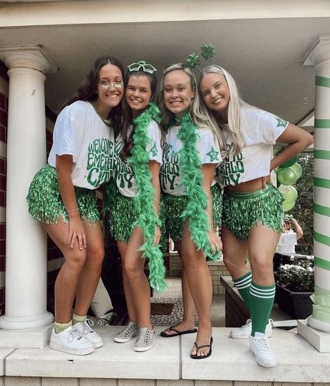 Emerald City Bid Day, St Pattys Outfit, St Pattys Day Outfit, Camp Dress, Old Tee Shirts, Recruitment Themes, Spirit Week Outfits, College Tailgating, Week Outfits