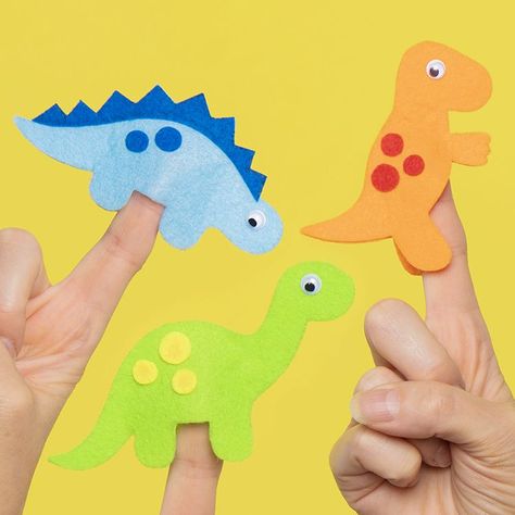 Stick Puppet, Dinosaur Puppet, Felt Puppets, Art And Craft Supplies, Felt Finger Puppets, Softie Pattern, Puppet Crafts, Guide Template, Dinosaur Crafts