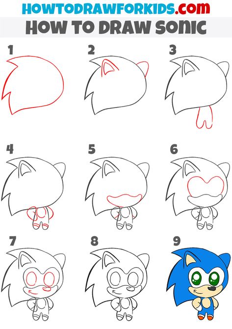 How To Draw Sonic Easy, How To Make A Cartoon Character, Drawing Guides Step By Step, How To Draw Cartoon Characters, Sonic Drawings Easy, Easy Cartoon Drawings Step By Step, How To Draw For Kids, Sonic Tutorial, Sonic Drawing