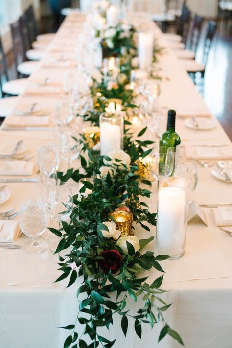 Centerpieces Long Table Centerpieces, Wedding Rehearsal Dinner Decorations, Table Florals, Greenery Wedding Centerpieces, Wedding Table Setup, Long Table Wedding, Rehearsal Dinner Decorations, Wedding Table Setting, Table Flower Arrangements