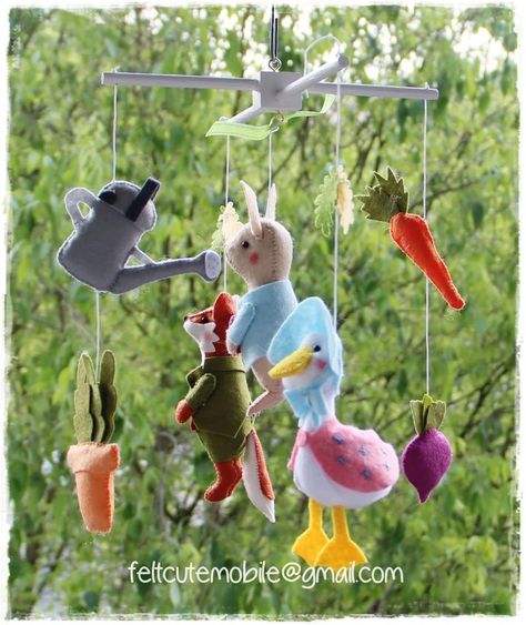 Unique Baby Cribs, Peter Rabbit Nursery, Neutral Crib, Rabbit Nursery, Cot Mobile, Mobile Nursery, Baby Crib Mobile, Wood Hangers, Hanging Mobile