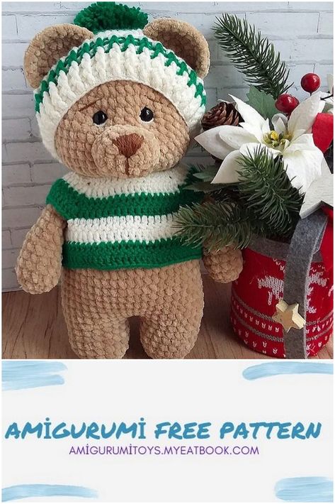 Teddy Bear Ideas, Crochet Teddy Bear Pattern Free, Bear Hat Pattern, Crochet Bear Hat, Amigurumi Teddy Bear, Teddy Bear Patterns Free, Bear Ideas, Crochet Christmas Hats, Bear Patterns Free