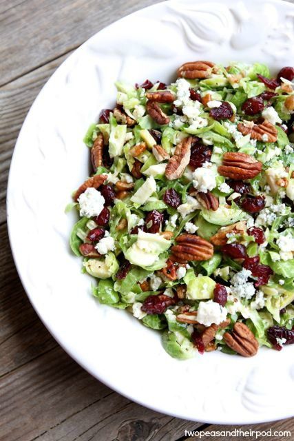 Chopped Brussels Sprouts with Dried Cranberries, Pecans & Blue Cheese Potluck Veggies, Brussel Sprout Salad Recipes, Blue Cheese Recipes, Cold Salads, Sprout Salad, Healthy Thanksgiving Recipes, Sprouts Salad, Brussels Sprout, Brussel Sprout Salad