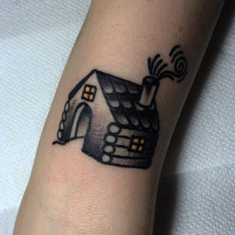 A small traditional house tattoo by Carina Soares Small Traditional House, Small House Tattoo, Related Tattoos, House Tattoo, O Tattoo, Tattoo Traditional, Classy Tattoos, Home Tattoo, Ankle Tattoo