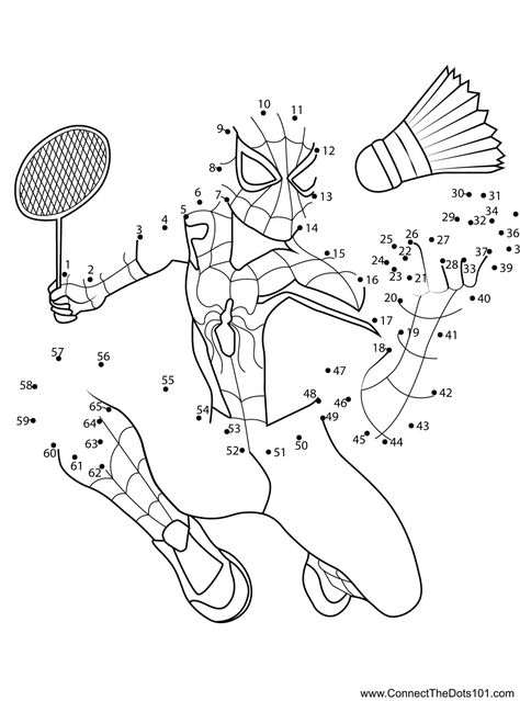 Spiderman Play Badminton Dot to Dot Spiderman Worksheet, Superhero Dot To Dot, Shark Dot To Dot, Mario Connect The Dots, Halloween Connect The Dots Printable, Play Badminton, Dot To Dot, Dotted Page, Connect The Dots