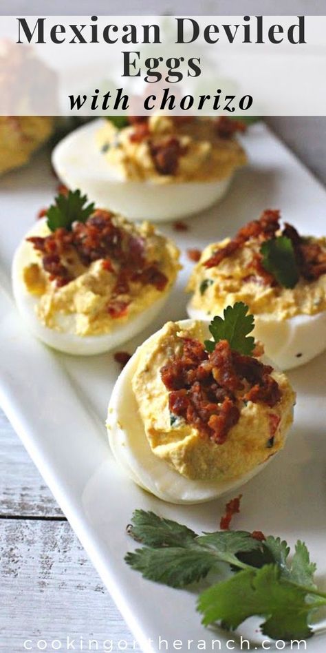 Spanish Deviled Eggs, Mexican Deviled Eggs Recipe, Delived Eggs, Mexican Deviled Eggs, Fancy Deviled Eggs, Eggs Appetizers, Creative Appetizers, Superbowl Ideas, Eggs Deviled