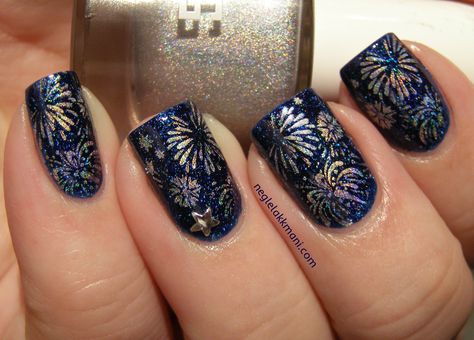 Happy New Year! FNUG Psychedelic stamped o/ Picture Polish Cosmos Firework Nail Art, Firework Nails, New Years Nail Art, New Years Nail Designs, New Years Eve Nails, Picture Polish, Holiday Nail Art, New Year's Nails, Prom Nails