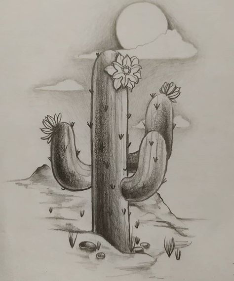 Desert Drawing Ideas, Saguaro Cactus Drawing, Desert Drawing Simple, Cactus Drawing Easy, Cacti Drawing Simple, Cactus Drawing Simple, Cacti Drawing, Desert Drawings, Desert Sketch