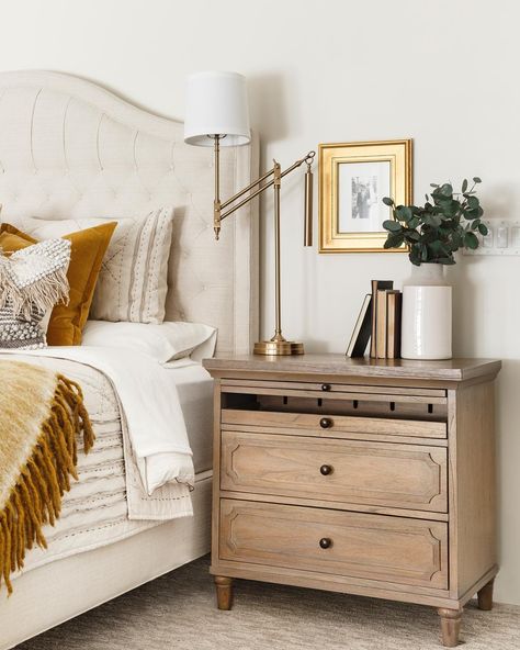 When the softest light, rests on the yummiest bedding, in the coziest bedroom...this is the result. Natural and dreamy for the win on this recent project. 🙌🏻 #gustafsonvilla pc: meaganlarsen Nightstand Charging, Large Nightstands, Large Nightstand, Nightstand Ideas, Small Bedroom Storage, Nightstand With Charging Station, Bedside Table Design, Nightstand Decor, Night Stands