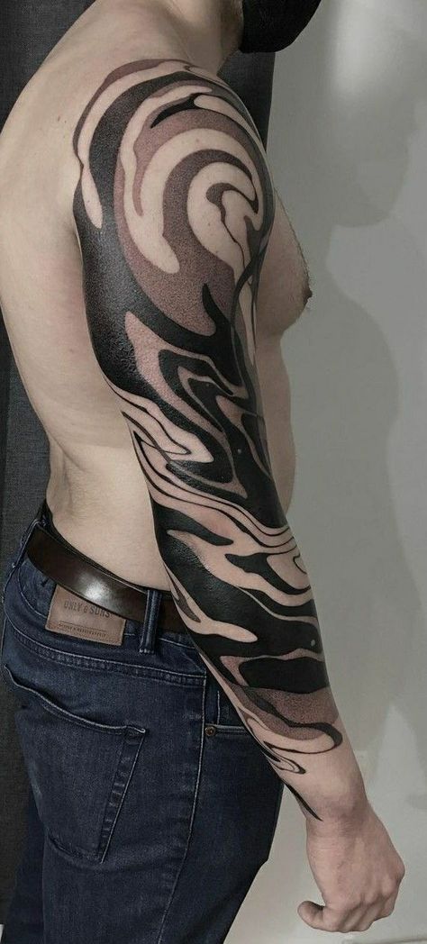 Animal Marking Tattoo, Artistic Sleeve Tattoos, Spiral Sleeve Tattoo, Sumigashi Tattoo, Abstract Blackwork Tattoo, Symetric Tattoo Ideas, Abstract Sleeve Tattoo, Abstract Waves Tattoo, Black Work Sleeve Tattoo