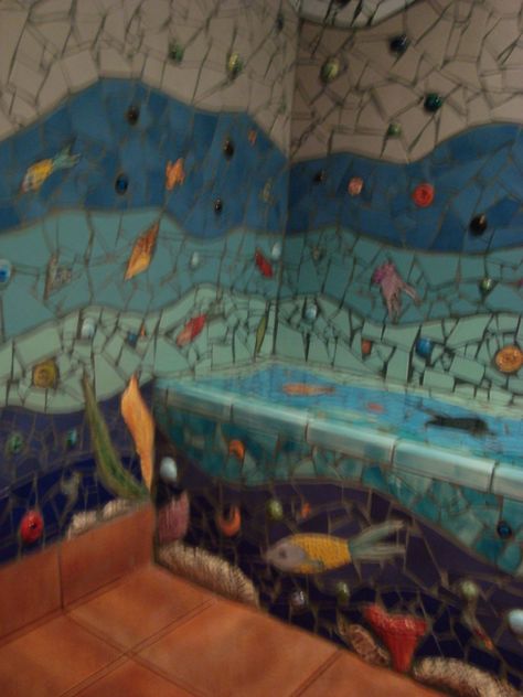 Mosaic Shower Tile, Smash Glass, Rainy Window, Shower Mosaic, Mosaic Bathroom, Rock Fireplaces, Mosaic Murals, Glass Fireplace, Custom Fireplace