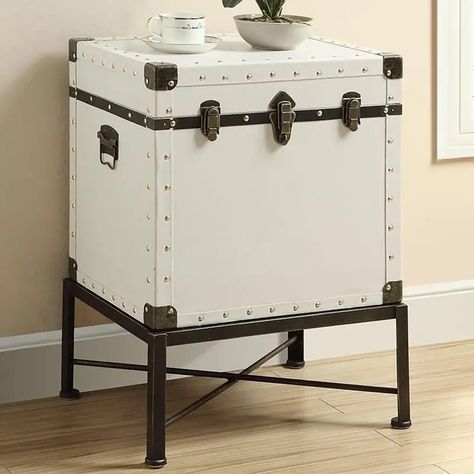 White Bronze Washed Trunk Style Accent Cabinet - Temu White Bathroom Furniture, End Table With Storage, Accent Chests And Cabinets, Accent Side Table, Wayfair Furniture, Coaster Furniture, Table With Storage, End Tables With Storage, Accent Cabinet