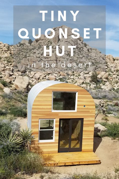 Pioneertown, California is known for being a live-in Old West movie set, but SteelMaster customer Mark P.’s  10' x 12' Quonset hut is the real star of the town! Quonset Hut Tiny House, Quonset Hut Cabin, Quansa Hut Houses, Conestoga Hut, Pioneertown California, Micro House Plans, A-frame Interior, Quonset Homes, Quonset Hut Homes