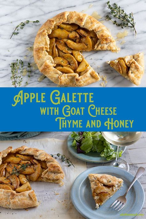 Apple Galette with Goat Cheese Thyme and Honey sweet and savory tart Apple Goat Cheese, Apple Galette, Apples And Cheese, Savory Tart, Thanksgiving Feast, Sweet And Savory, Vegetarian Cheese, Goat Cheese, Entertainment Food