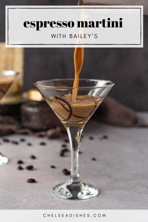 Bold coffee flavor, rich foam, and a gentle boozy kick make this Bailey's espresso martini the perfect elegant after-dinner drink. #chelseadishes #espressomartini #baileysmartini #coffeecocktail #holidaycocktail Baileys Martini, Peppermint Vodka, Baileys Coffee, Adult Beverages Recipes, Espresso Martini Recipe, Espresso And Cream, Mint Mocha, After Dinner Drinks, Espresso Beans