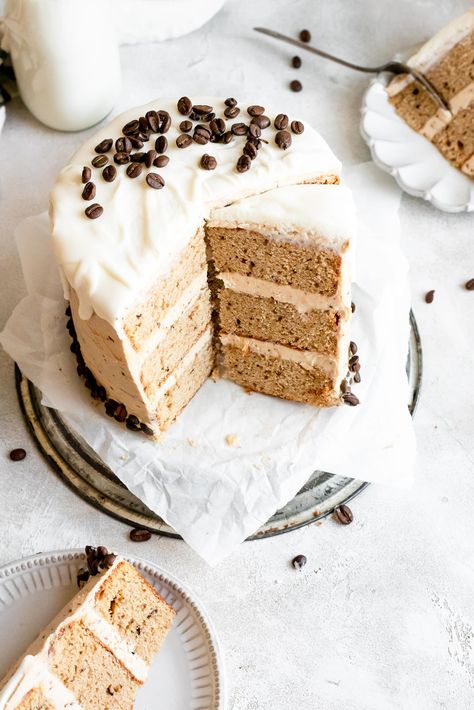 You can't go wrong with this light and flavorful white chocolate mocha cake with cream cheese frosting and white chocolate ganache. Chocolate Mocha Cake Recipe, Mocha Creamer Recipe, Mocha Cake Recipe, Mocha Creamer, Chocolate Mocha Cake, Mocha Frosting, Joy Of Baking, Mocha Cake, Creamer Recipe