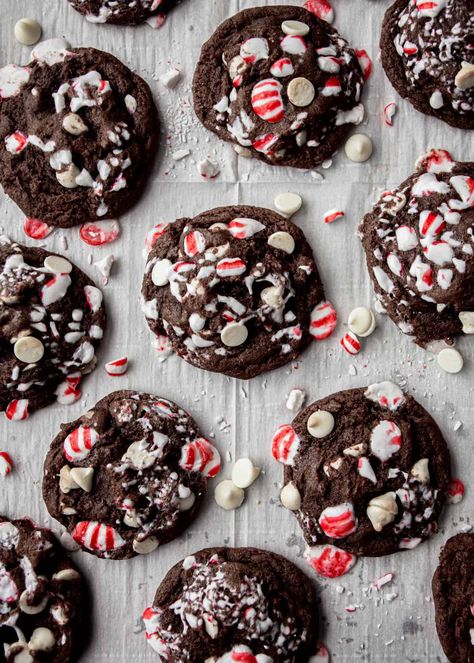 These chewy chocolate brownie cookies are rolled in crushed candy canes for a festive crunch. Peppermint Hot Cocoa Cookies are the perfect treat to make for your winter celebrations. #cookies #Christmascookies #baking #holidays #chocolate #peppermint #candycanes Peppermint Hot Cocoa Cookies, Peppermint Brownie Cookies, Xmas Cookies Recipes, Hershey Recipes, Chewy Chocolate Brownies, Peppermint Cocoa, Hot Cocoa Cookies, Cocoa Brownies, Peppermint Hot Cocoa