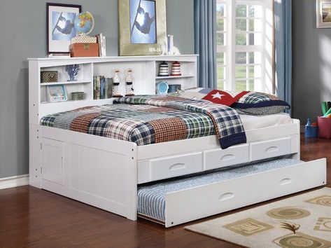 Viv + Rae Kaitlyn Mate's & Captain's Bed with Trundle & Reviews | Wayfair White Daybed With Trundle, Full Size Trundle Bed, White Daybed, Full Daybed, Trundle Bed With Storage, Full Size Daybed, Captains Bed, Twin Trundle Bed, Modern Murphy Beds