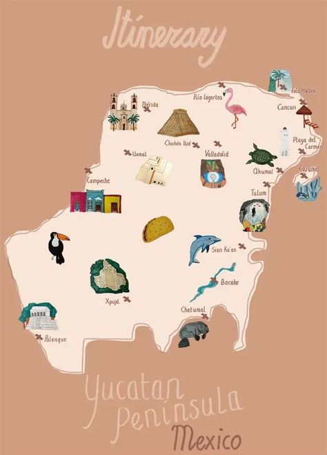 Itinerary road map for a family road trip through the Yucatan Peninsula in Mexico Mexico Family Vacation, Mexico With Kids, Family Road Trip, Blog Pictures, Yucatan Mexico, Yucatan Peninsula, Country Maps, Family Road Trips, Trip Itinerary