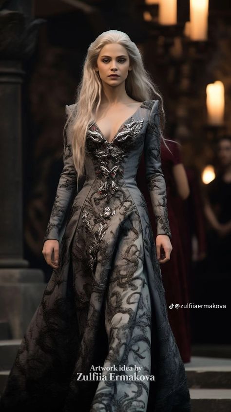 Game Of Thrones Dress, Game Of Thrones Outfits, Dragons Clothes, Queen Outfit, Fantasy Dresses, Fantasy Gowns, Medieval Clothing, Game Dresses, Fantasy Dress