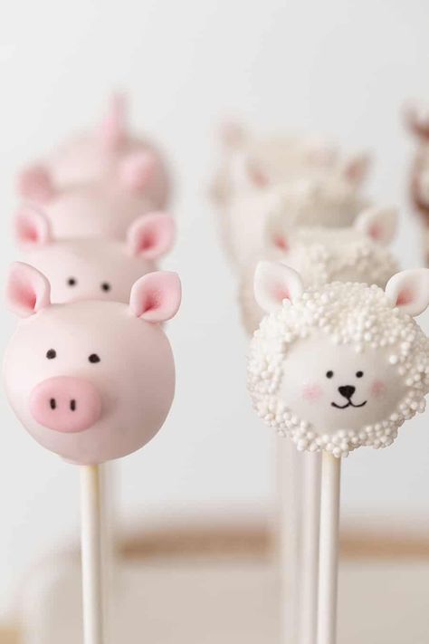 Barnyard Party Favors, Petting Zoo Birthday, Animal Cake Pops, Barnyard Cake, Barnyard Birthday Party, Farm Animals Birthday Party, Farm Themed Birthday Party, Birthday Party Desserts, Zoo Birthday