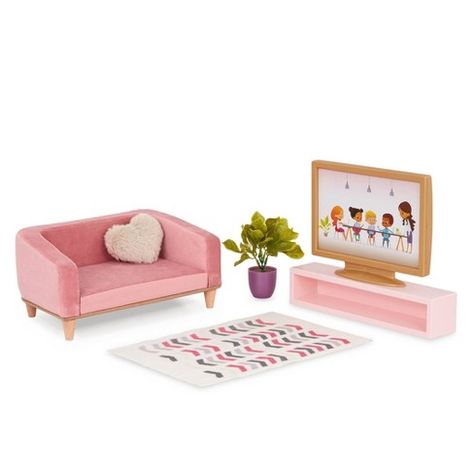 Pink Bunk Beds, Modern Living Room Furniture Sets, Bunk Bed Accessories, Living Room Furniture Set, Dollhouse Living Room, Our Generation Dolls, Chic Living Room, Stylish Rugs, Living Room Sets Furniture