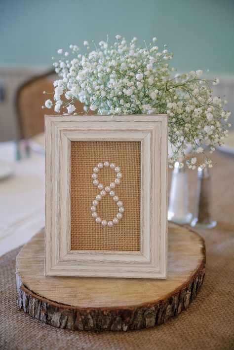 Pearls At Wedding, Pearl Anniversary Decorations, Pearl Wedding Decorations Receptions, Gold And Pearl Wedding Decor, Pearl Wedding Anniversary Decorations, Pearl Table Numbers, Pearl Anniversary Party Decoration, Pearl Table Decorations, Frames On Table