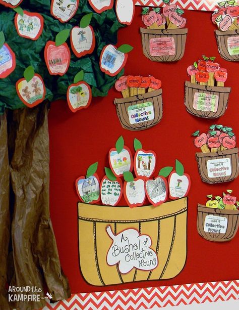 Apple Basket Bulletin Board, Apple Bulletin Board Ideas Kindergarten, Apple Orchard Bulletin Board, Noun Activity, Apple Bulletin Boards, Apple Classroom, Apple Crafts, September Activities, September Crafts