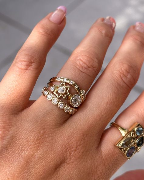 ✨🥰 see our stacks in person & online ♥️ Nontraditional Rings, Engagement Ring Stack, Nontraditional Engagement Rings, Two Is Better Than One, Unique Bridal Jewelry, Unusual Engagement Rings, Diamond Stacks, Ring Stack, Antique Diamond