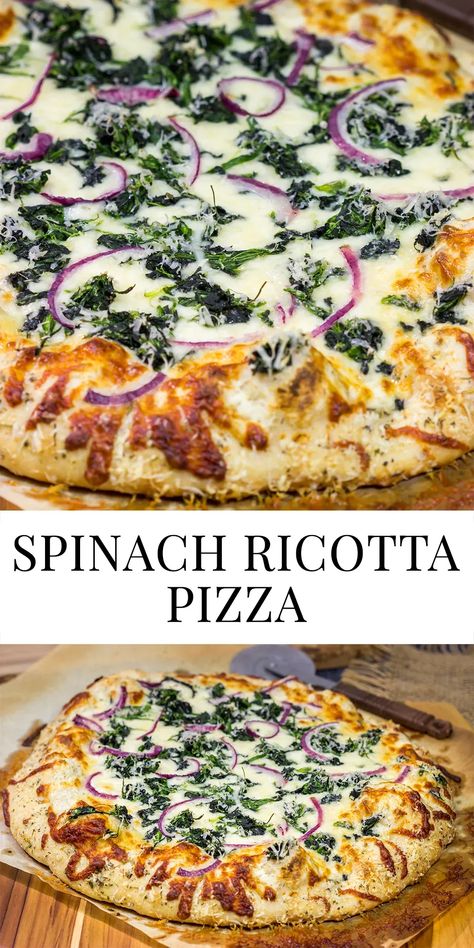 Ricotta Cheese Pizza, Ricotta Pizza, Pizza Oven Recipes, White Pizza Recipes, Spinach Pizza, Naan Pizza, Ricotta Recipes, Healthy Pizza, Flatbread Pizza