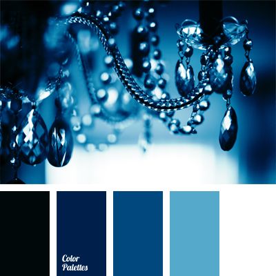 The combination of shades of blue is complemented with black and white colors. This palette can be used in an interior of bathroom or living room, study. I. Color Concept, Blue Color Combinations, Dark Blue Walls, Color Palette Ideas, Wall Living Room, Black Color Palette, Palette Ideas, Blue Palette, Dark Walls