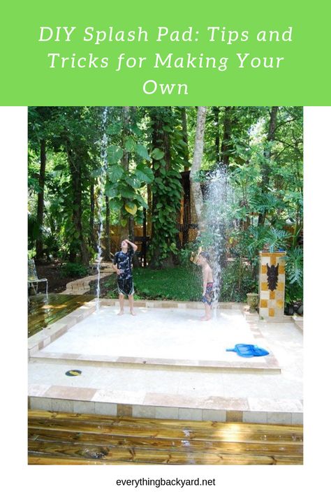 Do you want to build a splash pad in your backyard for your kids? You're in luck! In this article, we'll go over everything you need to know about how to make your own DIY splash pad, plus unique ideas to consider trying. Be inspired! #DIYSplashPadEasy #DIYSplashPadHowToMake Home Splash Pad Diy, Splash Pad Backyard Diy, Diy Splash Pool, Dog Splash Pad Diy, At Home Splash Pad, Diy Splash Pad For Kids Backyard Ideas, Backyard Mister Ideas, Diy Backyard Splash Pad, Diy Backyard Water Park