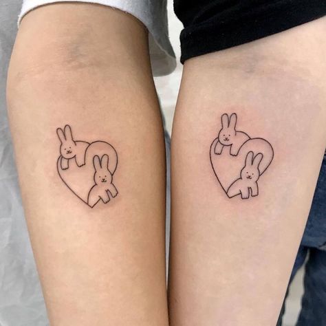 Matching Bunny Tattoos, Icon Tattoo, Cute Animal Tattoos, Cute Tats, Party Tattoos, Bunny Tattoos, Handpoke Tattoo, Rabbit Tattoos, Парные Тату