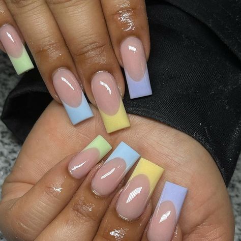 Colourful Acrylic Nails, Pastel Nails Designs, Queen Nails, Tapered Square Nails, Baddie Nails, White Acrylic Nails, Slytherin Aesthetic, Cute Acrylic Nail Designs, French Tip Acrylic Nails