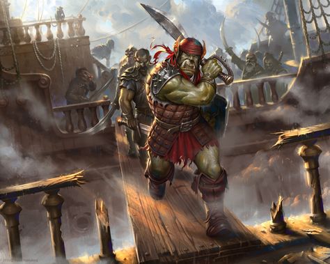 Ixalan Art, Magic Pirate, Orc Pirate, Dnd Orc, Fantasy Vibes, Pirate Art, Pirate Adventure, Dnd Monsters, Fantasy Races