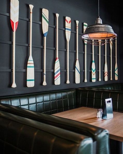 Painted Oars, Bar Deco, Burger Bar, Bar Interior, Red Deer, Bar Design Restaurant, Dark Interiors, Restaurant Interior Design, Bar Restaurant