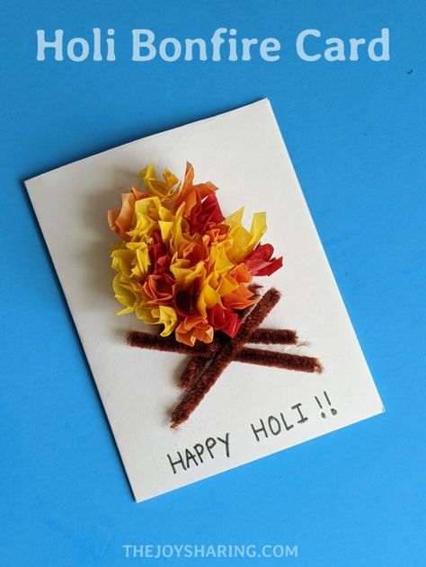 Bonfire Arts And Crafts, 3d Fire Craft, Holi Card For Kids, Holi Card Ideas, Holi Crafts, Holi Craft, Holi Art, Holi Card, Holi Decor