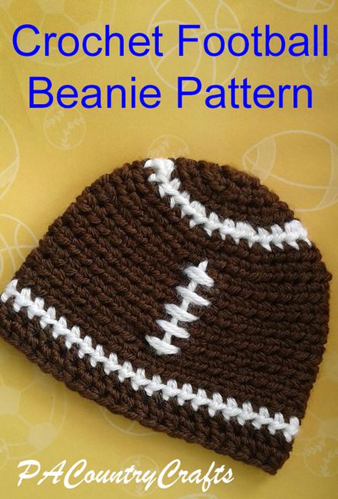 Crochet Football Hat Free Pattern, Crochet Football Beanie, Crochet Football Hat, Newborn Football, Hat Free Crochet Pattern, Crochet Football, Newborn Crochet Patterns, Crochet Blanket Pattern Easy, Hat Patterns Free