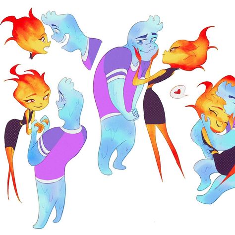 Ember X Wade, Pixar Fanart, Animated Movies Characters, Fireboy And Watergirl, Animated Movies For Kids, Disney Ships, Disney Character Art, Cartoon Ships, Dreamworks Movies