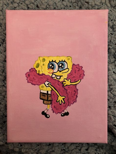 diy spongebob canvas art! Spongebob Canvas Painting, Spongebob Canvas, Diy Spongebob, Spongebob Drawings, Disney Canvas Art, Spongebob Painting, Hippie Painting, Painting Canvases, Simple Canvas Paintings