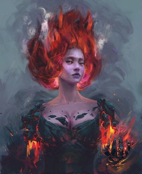 Fire Genasi, Dnd Art, Witch Art, Arte Fantasy, Dnd Characters, Character Portraits, Dark Fantasy Art, Fantasy Character Design, Character Drawing