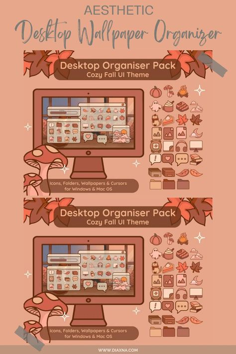 Aesthetic Desktop Wallpaper Organizers: Infuse Style and Organization into Your Workspace — DIAxNA Digital Clutter, Digital Minimalism, Cozy Gaming, Desktop Themes, Folder Cover, Desktop Icons, Desktop Wallpaper Organizer, Cat Plants, Work Routine