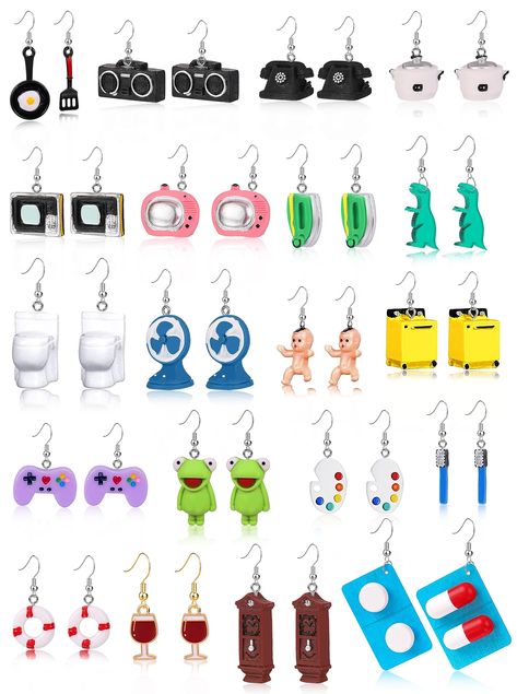 PRICES MAY VARY. 【VARIOUS STYLE】:This funny earrings set including 20 pairs,no duplicate,each fun earring is made with a unique desig,which are sufficient for you to wear,replace or share with others in daily life;You can wear them together with your families,friends,which will show your close relationship and help you draw more attention. 【COOL FUNNY EARRINGS】: The weird cute earrings are designed in the shape of a mini cute with different colors,wearing them will make you the focus of the crow Indie Earrings, Weird Earrings, Funny Earrings, Aesthetic Cool, Kawaii Earrings, Earrings Aesthetic, Women Aesthetic, Female Friends, Fancy Jewelry