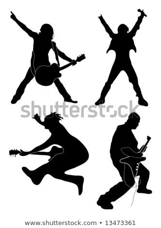 Rock Star silhouettes (singer, guitarists) - buy this illustration on Shutterstock & find other images. Music Silhouette, Rock Star Theme, Library Themes, Star Silhouette, Rock Star Party, Dance Themes, Silhouette Drawing, Arte Punk, Mens Tshirts Fashion