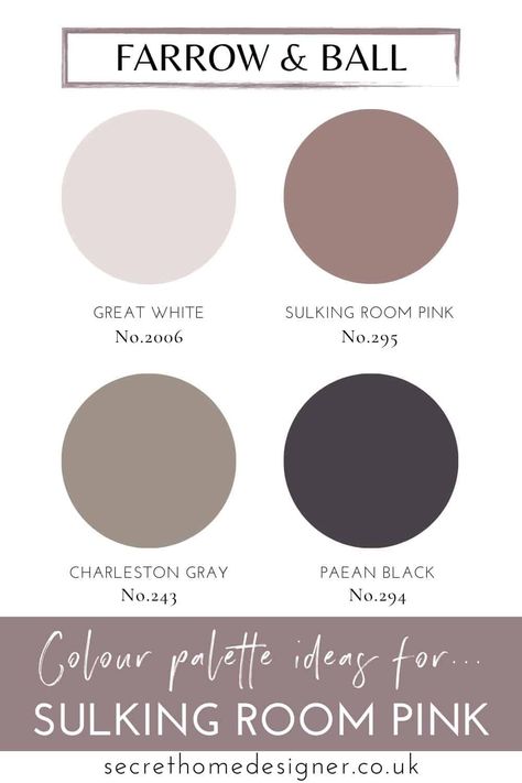 Farrow And Ball Colour Combinations, Farrow And Ball Bedroom, Sulking Room Pink, Colour Combinations Interior, Pink Hallway, Ball Inspiration, Pink Ceiling, Moody Bedroom, Secret House