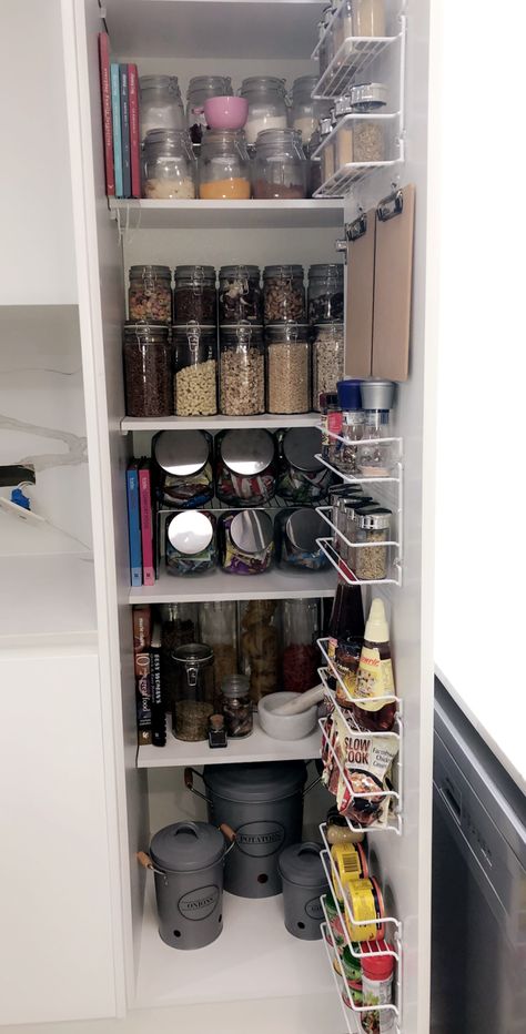 Small Larder, Pantry Unit, Spare Room Design, Tall Unit, Larder Unit, Pantry Organisation, Kitchen Improvements, Organisation Ideas, Pantry Remodel