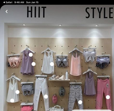 Dance Store Display, Fitness Store Design, Dance Store Ideas, Yoga Boutique, Dance Studio Design, Fashionable Activewear, Dance Studio Decor, Boutique Fitness Studio, Boutique Fitness